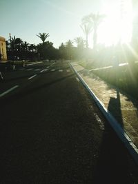 Road by trees in city against clear sky