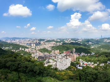 High angle view of townscape against sky