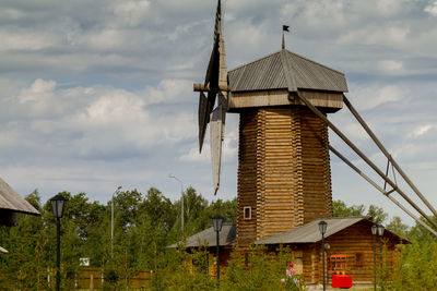 Low angle view of house on field against sky