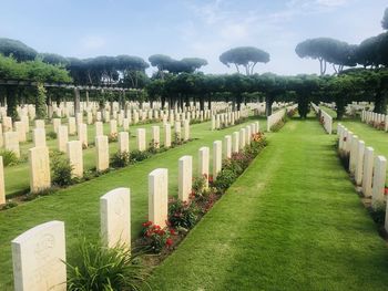 Panoramic view of cemetery against sky