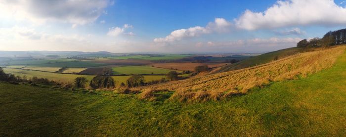 Panoramic view of field against sky