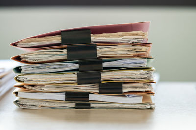 Stack of books on table