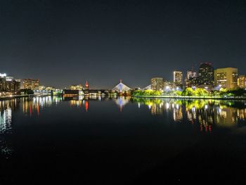 Reflection of buildings in city at waterfront