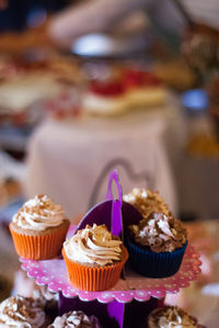 Close-up of cupcakes on table