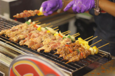 Close-up of meat on barbecue grill