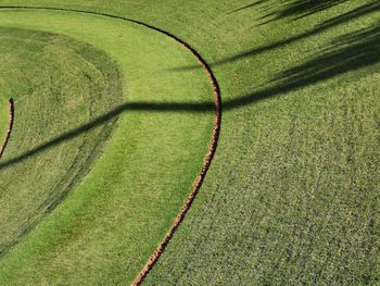 High angle view of soccer field