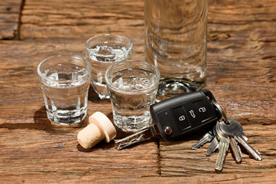 Close-up of drink in glass jar on table