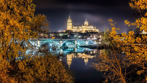 View of illuminated buildings at night