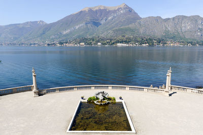 Scenic view of lake against mountain range