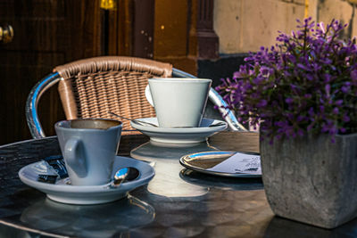 Close-up of coffee served on table