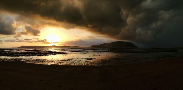 Scenic view of sea against cloudy sky