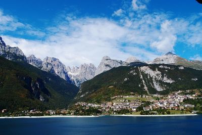 Scenic view of snowcapped mountains against sky