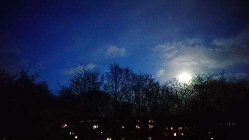 Silhouette trees against sky at night