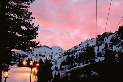 Scenic view of mountains against sky at sunset