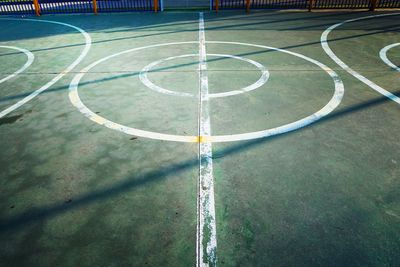 High angle view of soccer field