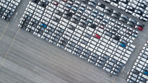 High angle view of cars parked on road