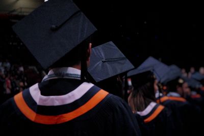 Rear view of students at graduation ceremony