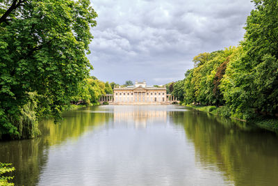 Scenic view of lake against cloudy sky