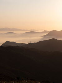 Scenic view of mountains against sky during sunset