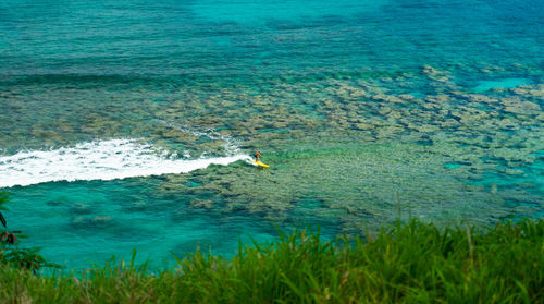 High angle view of person swimming in sea