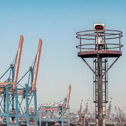 Cranes against clear sky