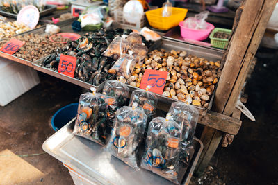 High angle view of food for sale at market