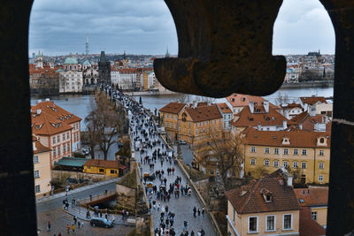 High angle view of buildings in city