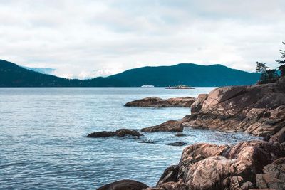 Scenic view of bay against sky