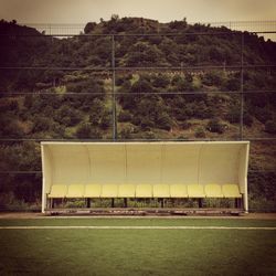 Soccer field against sky