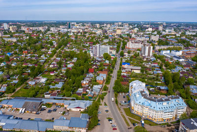 High angle view of buildings in city