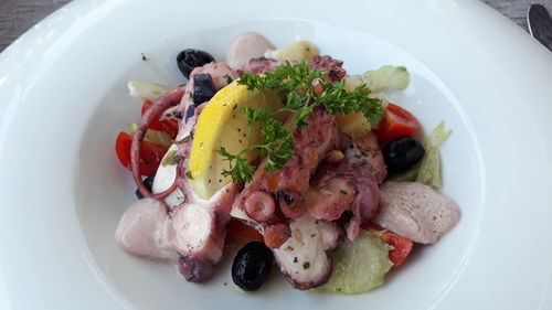 High angle view of breakfast served in plate