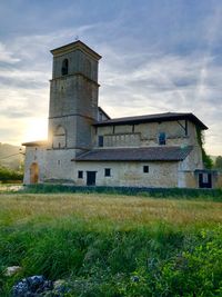 Low angle view of old building against sky