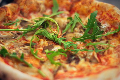 Close-up of pizza served in plate