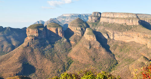 Panoramic view of landscape and mountains against sky