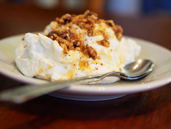 Close-up of cake in plate on table