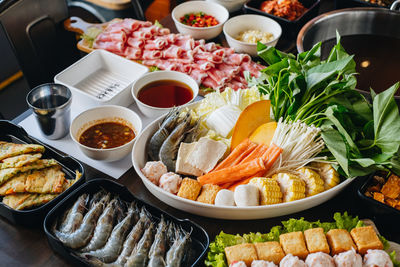 High angle view of food on table