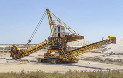 Cranes at construction site against clear sky