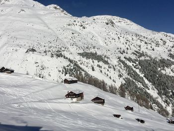 Scenic view of snow covered mountain against sky