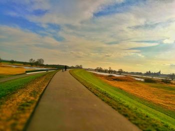 Road amidst agricultural field against sky