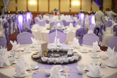 View of wine glasses on table