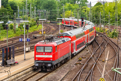 High angle view of train on railroad tracks