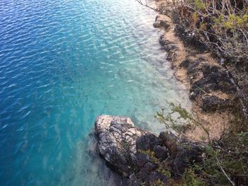 High angle view of rocks in sea