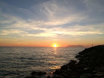 Scenic view of sea against dramatic sky