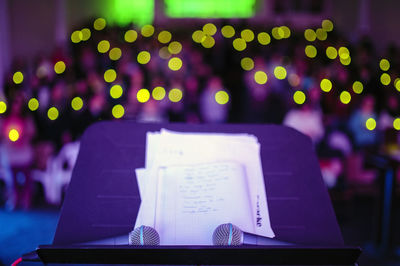 Close-up of illuminated table