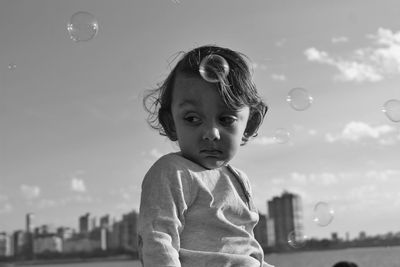 Portrait of baby boy with bubbles