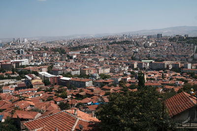 High angle view of townscape against sky