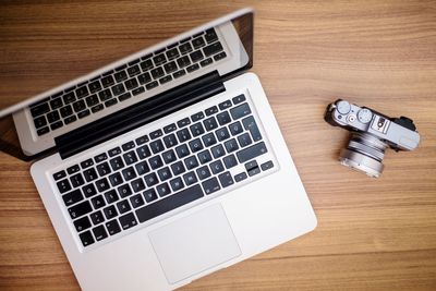 High angle view of laptop on table