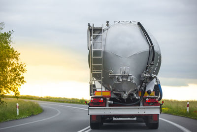 Oil tanker driven on a highway.