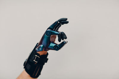 Close-up of motorcycle against white background