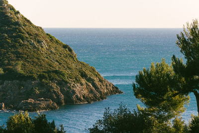 Scenic view of sea against clear sky